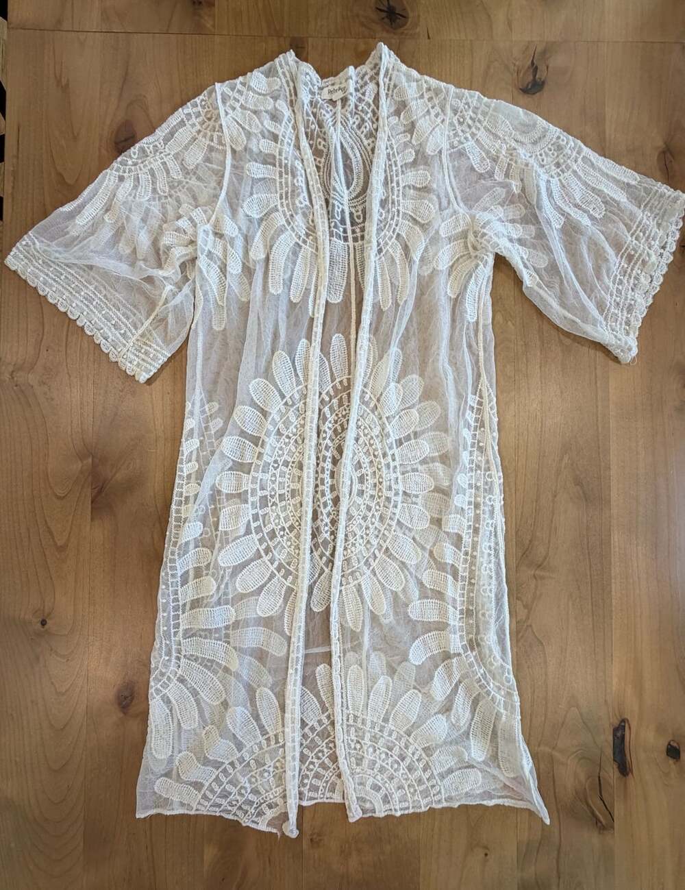 Lace Kimono Beach Cover Up White